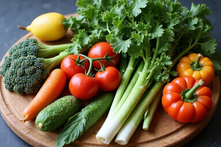Varietà di verdure fresche e colorate su un tagliere, simbolo di alimentazione sana